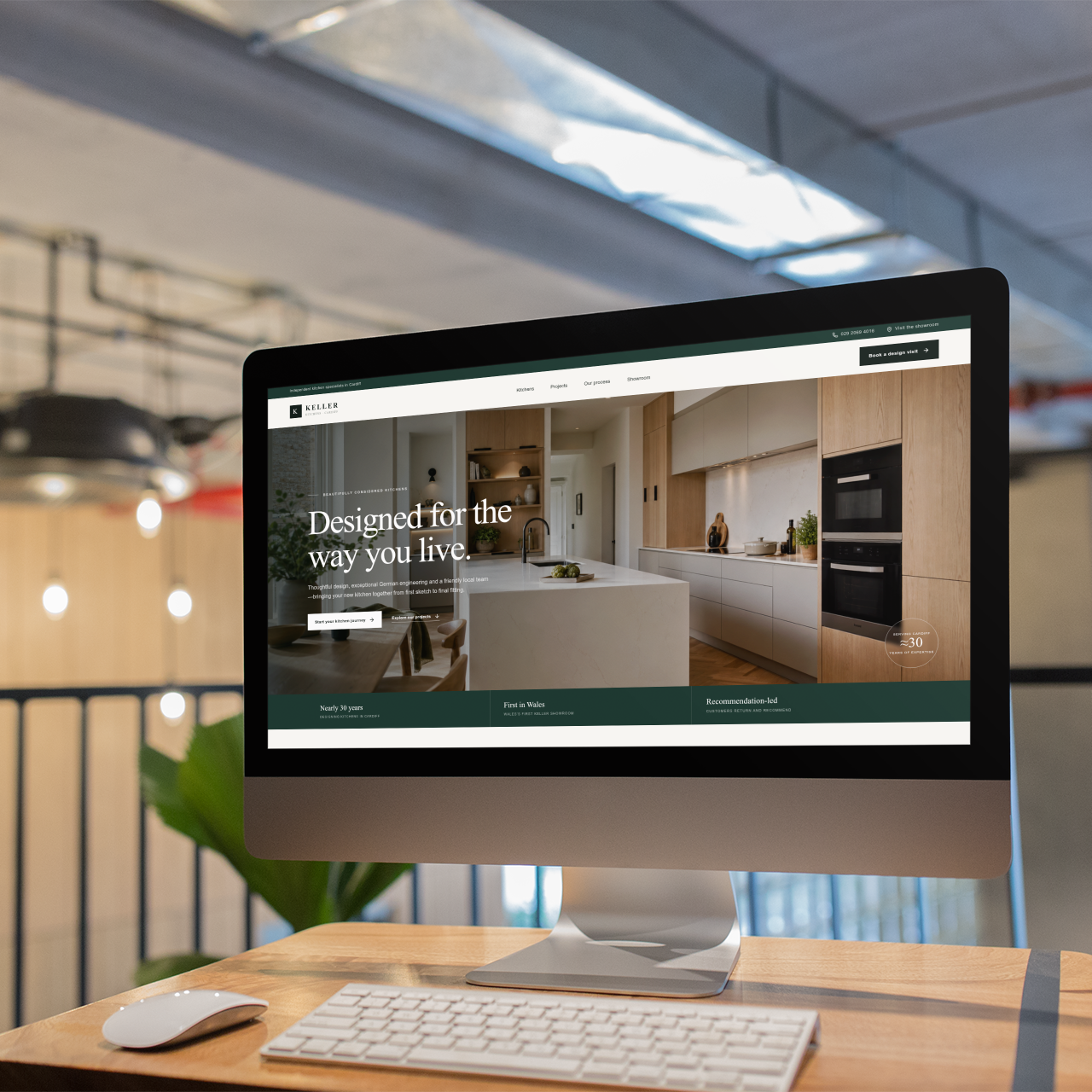 The Keller Kitchens Cardiff concept site shown on a desktop monitor